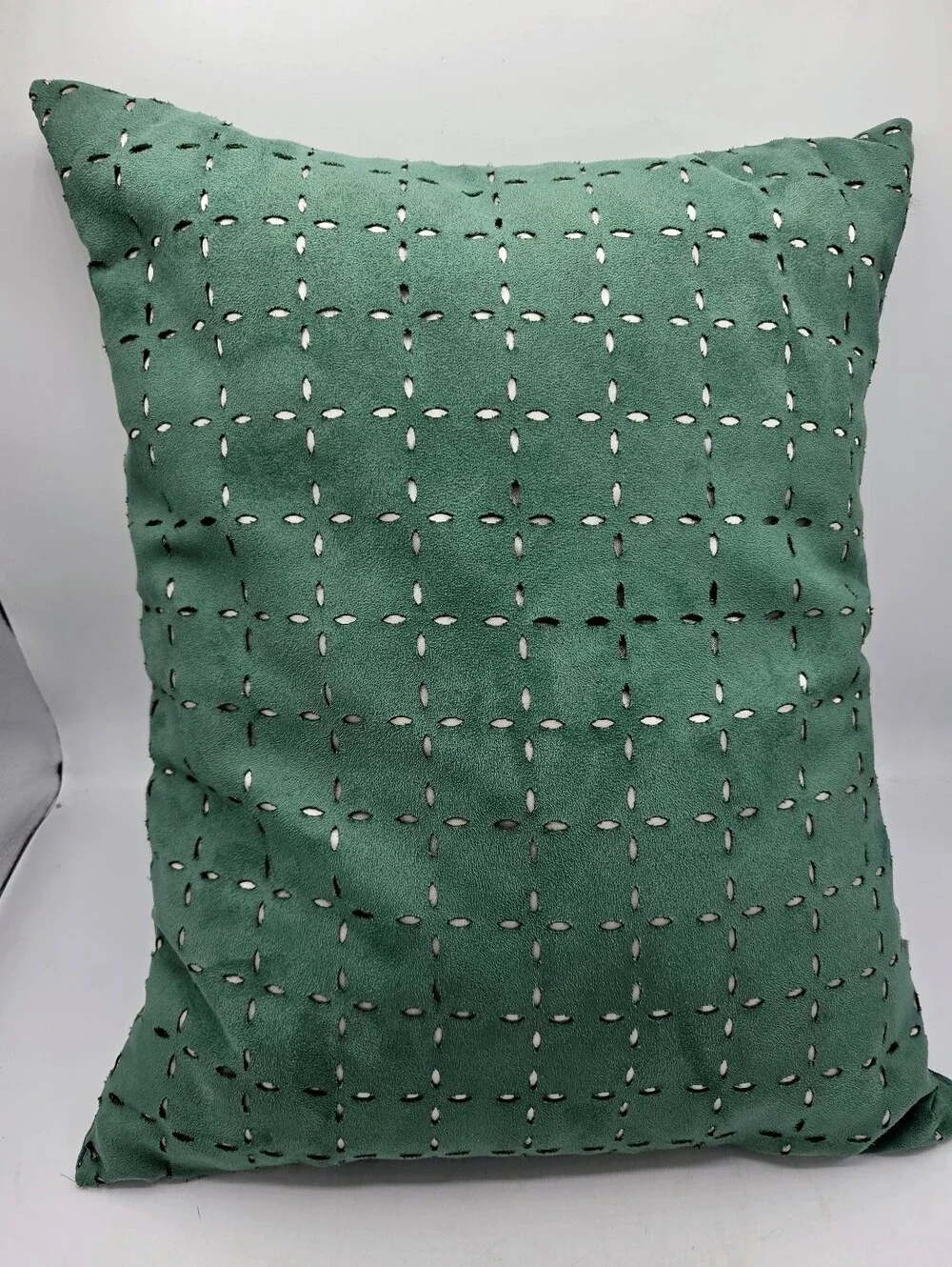 Pier 1 Imports Green Faux Suede Cutout Throw Pillow Feather Insert 16x16
